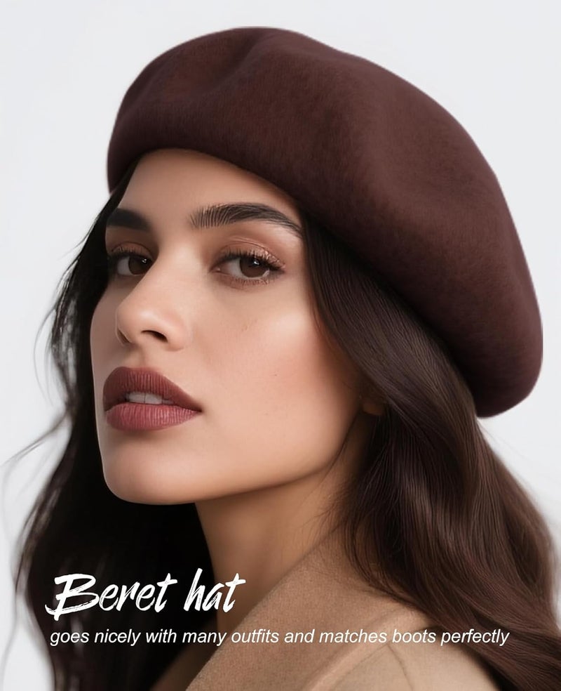 Sumolux Women Beret Hat Wool Vintage French Solid Color Classic Winter Cap - Image 5